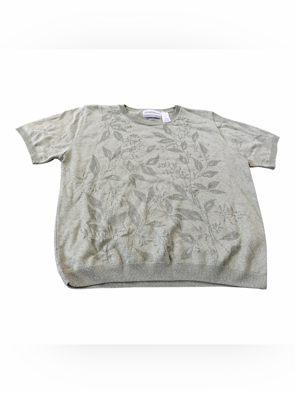 Alfred Dunner Women's Knit Green Floral Weave Short Sleeve Top Size Petite XL